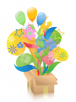 Royalty Free Clipart Image of a Box of Balloons
