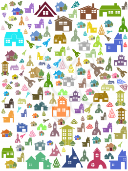 Royalty Free Clipart Image of a Bunch of Buildings