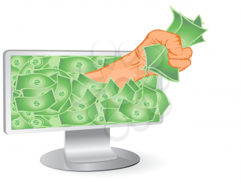 Royalty Free Clipart Image of Money in a Computer Monitor