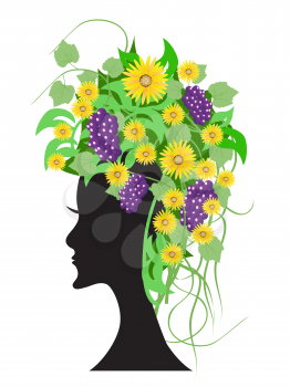 Royalty Free Clipart Image of a Woman With Flowers in Her Hair