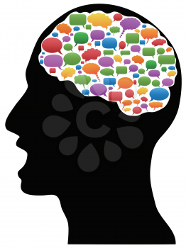 human head with Speech Bubbles in brain	