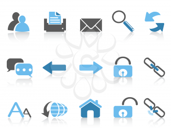 isolated blue web navigation icons on white background