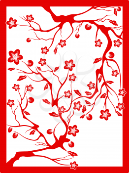 the Chinese red paper cut of plum blossom