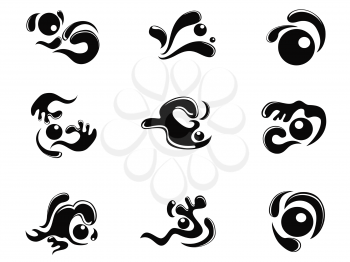 isolated abstract black water icons from white background