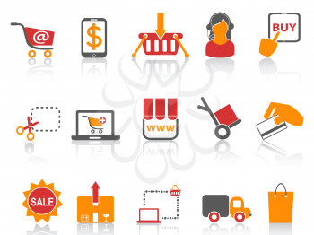 isolated shopping online icons orange series from white background  