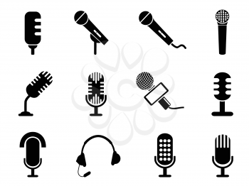 isolated black microphone icons set from white background
