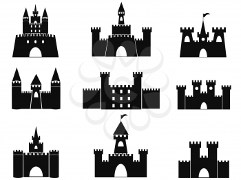 isolated black castle icons from white background