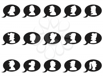isolated speech bubble icons with people head from white background