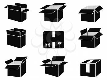 isolated black shipping box icons from white background