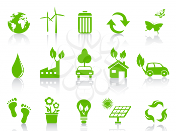 isolated simple green eco icons set on white background