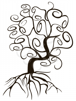 isolated doodle style swirl tree on white background