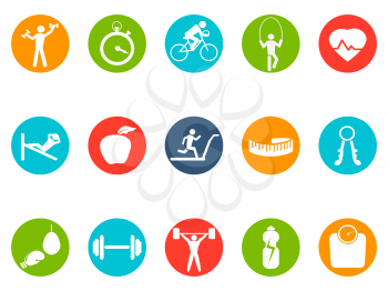 isolated fitness round buttons icons set on white background