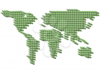3d world map formed with green pilliar