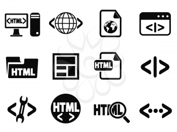isolated black html icons set from white background