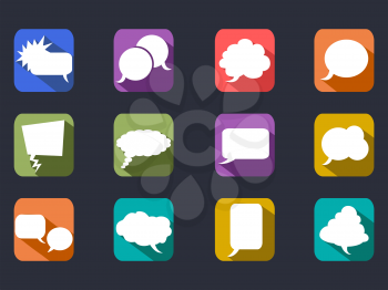 isolated speech bubbles long shadow flat icons on black background