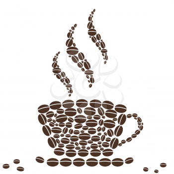 isolated Hot Cup of Coffee with Bean Pattern on white background