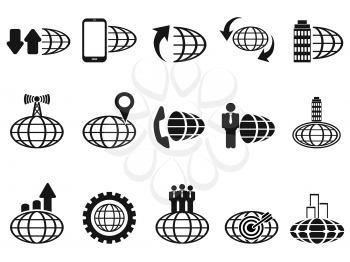 isolated black global business icons set from white background