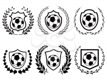 isolated soccer shield with laurel wreath icons set from white background