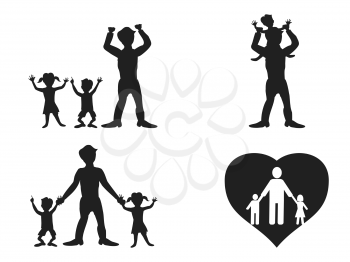isolated father with kids silhouette vector from white background