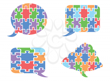 isolated jigsaw puzzle speech bubbles on white background