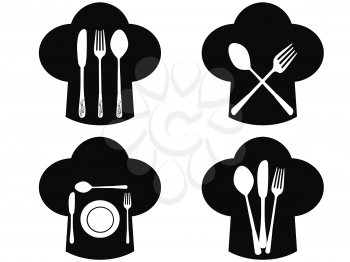 isolated Chef hat with fork, knife and spoon icons from white background