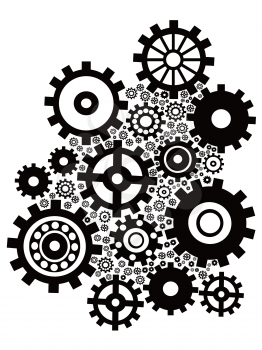 isolated black gears group set on white background