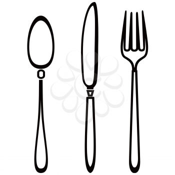 isolated Spoon knife and fork outline set on white background