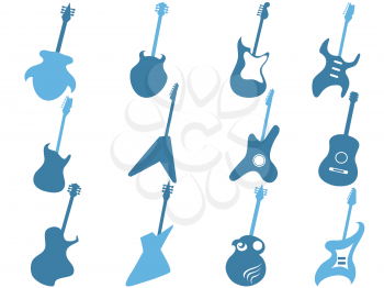 isolated blue guitar icons set from white background