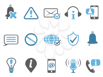 isolated blue notification and information icons set from white background