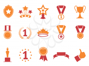 isolated orange and red color award icons set from white background