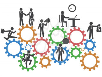 isolated business people teamwork with mechanism gears on white background