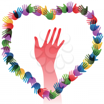 isolated colorful hands holding forming heart on white background