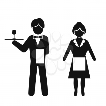 isolated waiter and waitress icon on white background