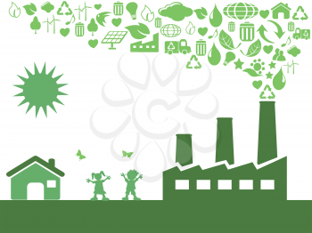 isolated green eco factory from white background