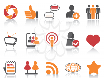 isolated orange and red color series Social Networking icons set from white background