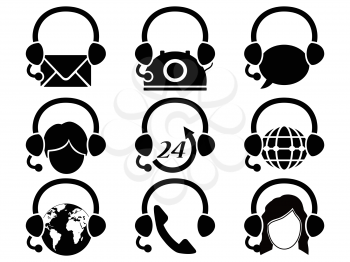 isolated headset hotline icon set from white background