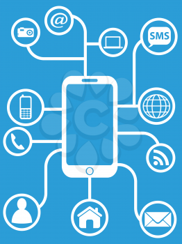 the design of smart phone network on blue background