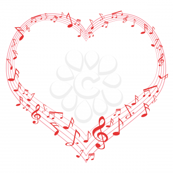 isolated Music of love, music notes in heart shape from white background