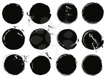 isolated black grunge circle splashes on white background
