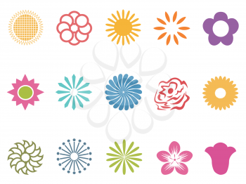 isolated color flower icons set on white background