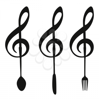 isolated music note with fork knife spoon symbol from white background