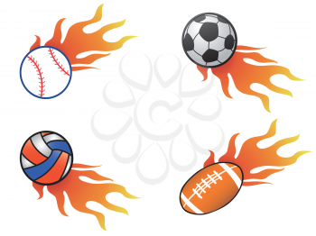 isolated color fire ball icons set from white background