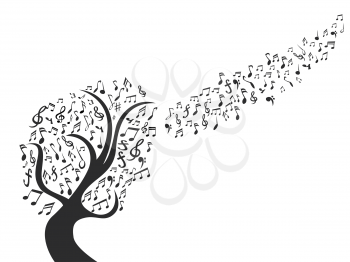 isolated black music note tree from white background