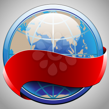 Royalty Free Clipart Image of a Globe and a Ribbon