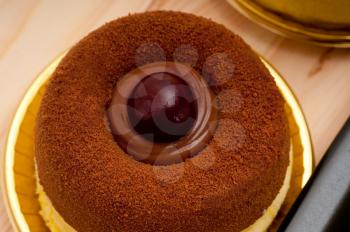 delicious fresh baked chocolate cherry cake closedup