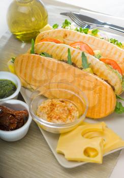 assortment of fresh homemade vegetarian  italian panini sandwich,typical italian snack