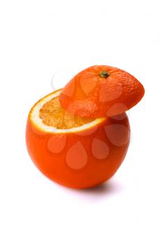 fresh ripe orange cutted on top ,isolated on white background