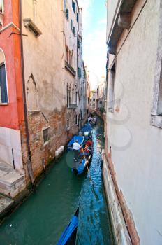 Venice Italy Gondolas on canal , most famous boat 