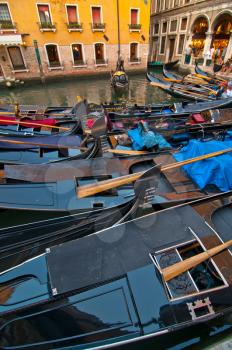 Venice Italy Gondolas on canal , most famous boat 