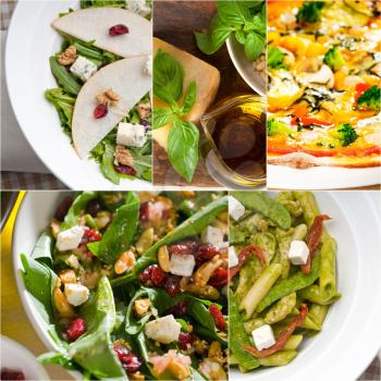 healthy vegetarian pasta soup salad pizza Italian food staples collage